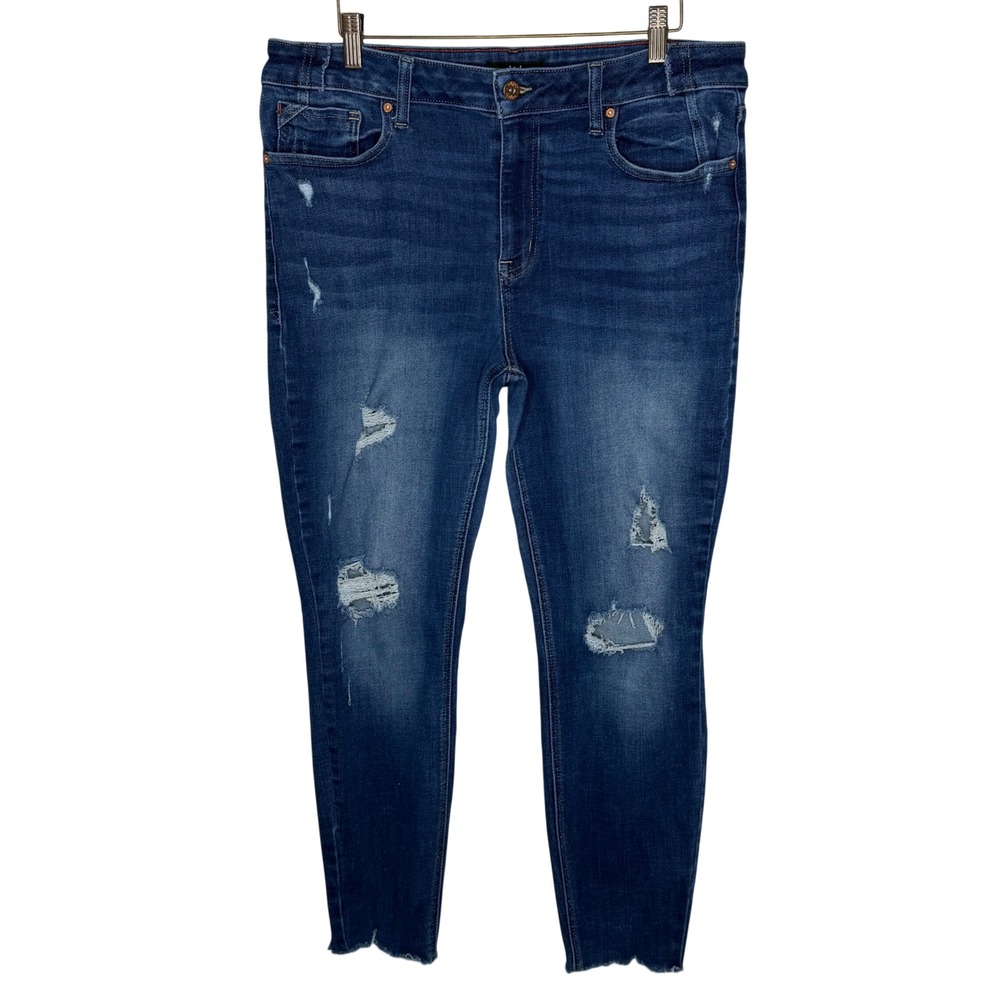 Edgely Women 16 Blue High Rise Super Skinny Distressed Ripped Raw Hem Jeans